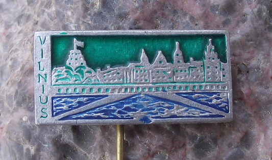 Vintage Vilnius Capital City Lithuania River View Pin Badge