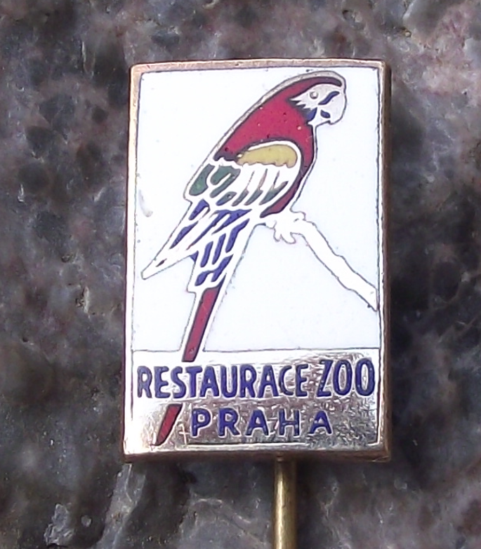 Vintage Prague Zoo Restaurant Red African Macaw Parrot Bird Pin Badge