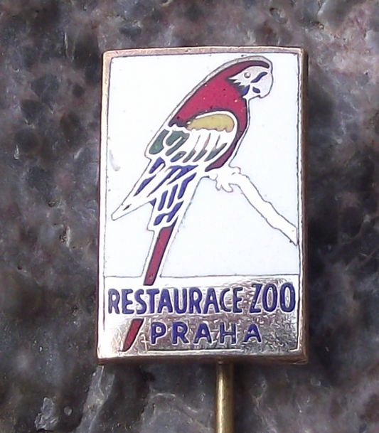 Vintage Prague Zoo Restaurant Red African Macaw Parrot Bird Pin Badge