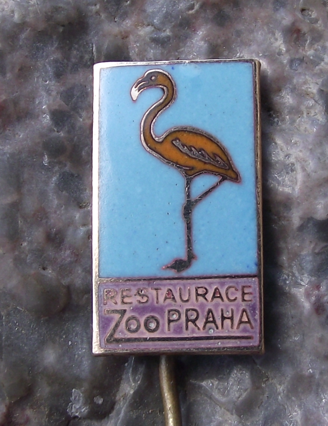 Vintage Prague Zoo Restaurant African Flamingo Bird Pin Badge