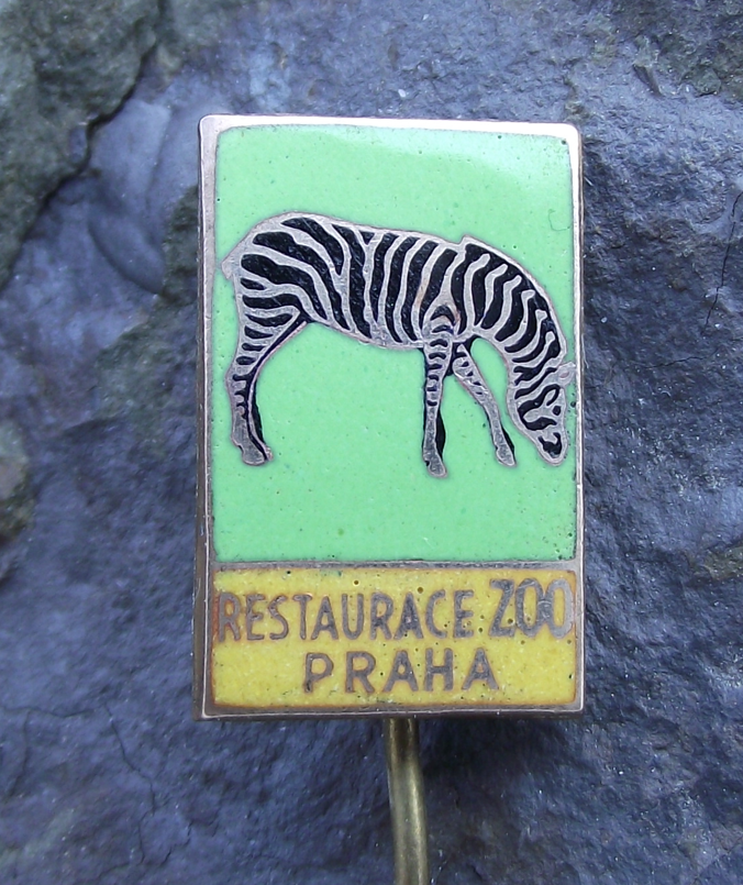 Vintage Prague Zoo Restaurant African Zebra Wild Horse Pin Badge