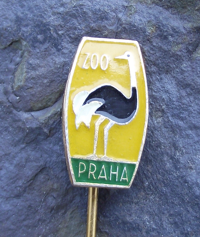 Vintage Prague Zoo African Ostrich Wild Flightless Bird Pin Badge