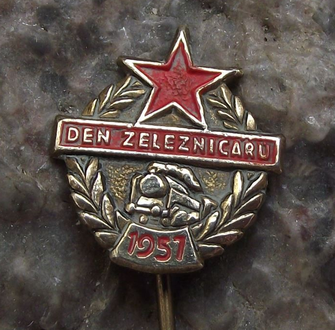 1957 Czechoslovakia Rail Workers National Trade Union Day Steam Train Pin Badge