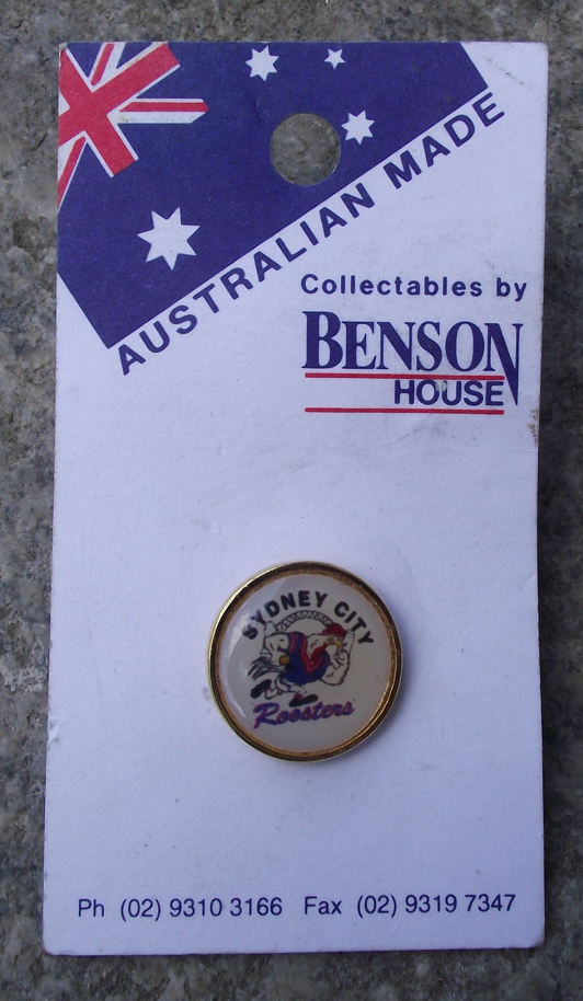 Vintage Sydney City Roosters Rugby Club Australia Card and Pin Badge