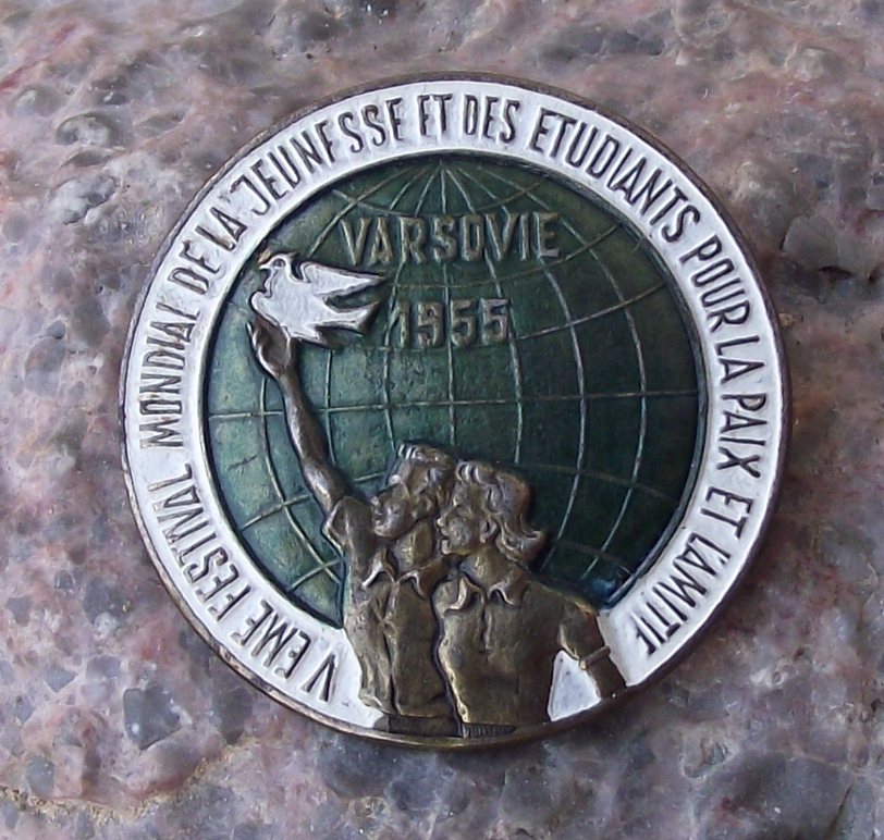 1955 WFDY World Festival Democratic Youth Warsaw Poland Pin Badge