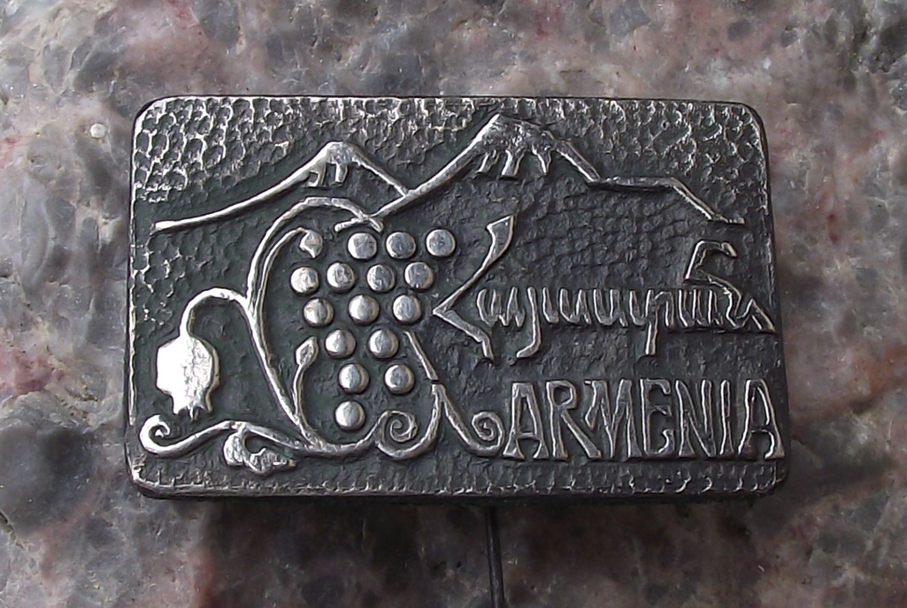 Vintage Armenia Mount Ararat Mountain Range Grape Vine Pin Badge