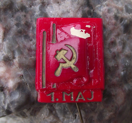 Vintage Glass Czechoslovakia Soviet Flags Mayday 1st May Pin Badge