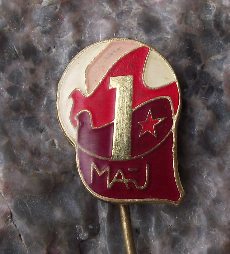 Vintage Czechoslovakia Mayday 1st May Red Star and Dove Pin Badge