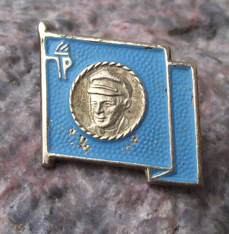 Vintage Ernst Thalmann Pioneer GDR DDR East German Youth Blue Flag Pin Badge