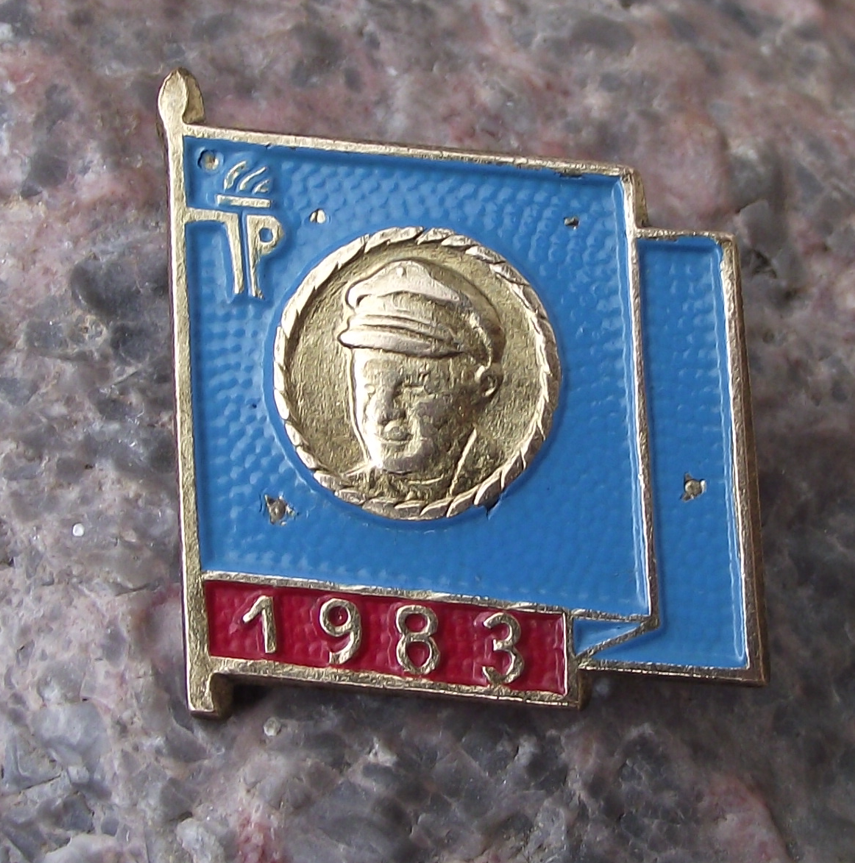 1983 Ernst Thalmann Pioneer GDR DDR East German Youth Blue Flag Pin Badge