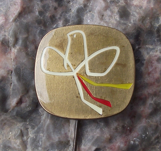 Vintage Czechoslovakia Peace Dove with Streamers Pin Badge