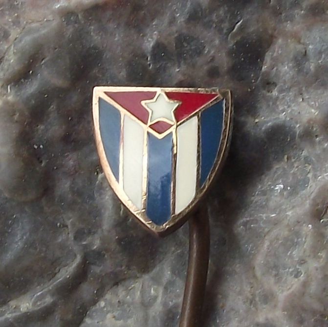 Vintage Cuba National Flag Small Shield Shaped Pin Badge