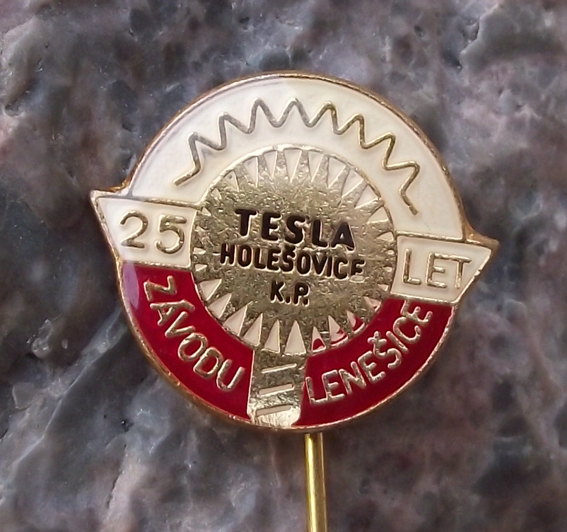 Vintage Tesla Holesovice Light Bulb Factory 25th Anniversary Pin Badge