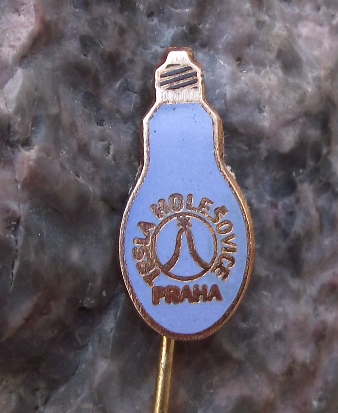 Vintage Tesla Prague Sine Wave Logo Holesovice Shaped Light Bulb Motif Pin Badge