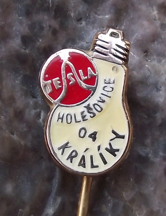 Vintage Tesla Sine Wave Logo Holesovice Kraliky 04 Light Bulb Motif Pin Badge