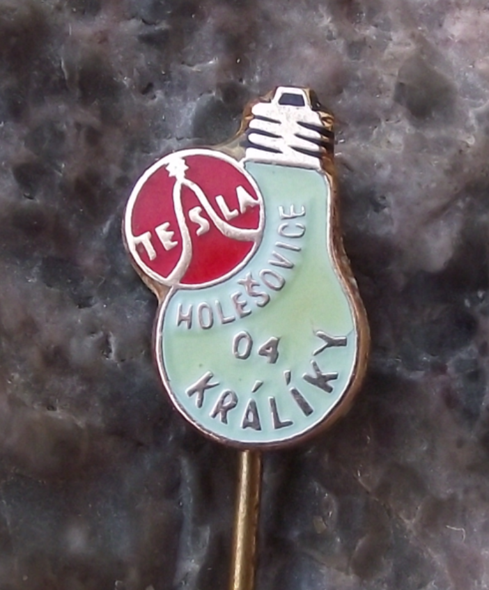 Vintage Tesla Sine Wave Logo Holesovice Kraliky 04 Light Bulb Motif Pin Badge