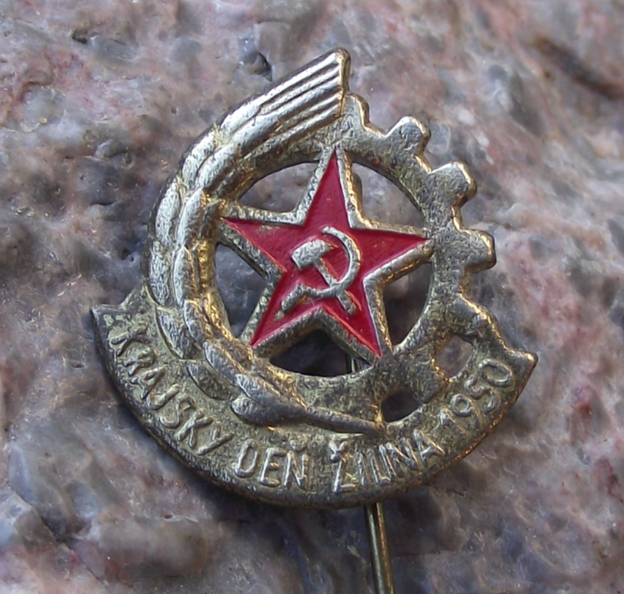 1950 Soviet Union Russian Star Hammer and Sickle Žilina Regional Day Pin Badge