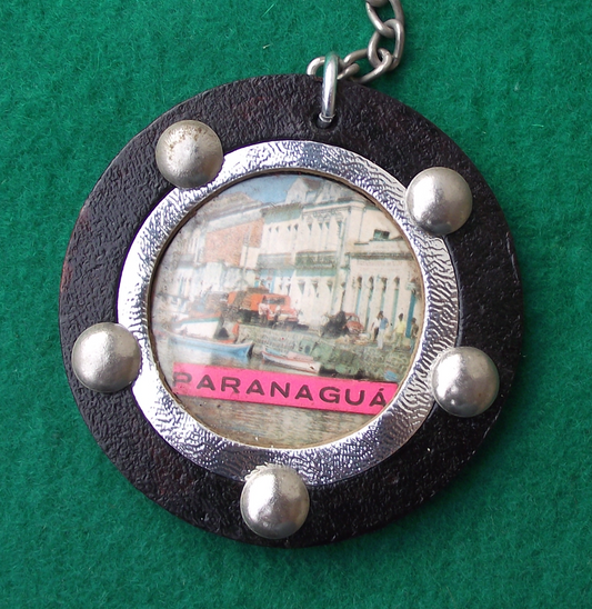 Vintage Large Leather Paranaguá  Parana Brazil Souvenir Key Ring Keychain