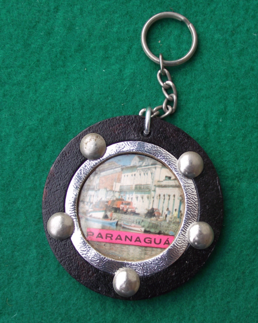 Vintage Large Leather Paranaguá  Parana Brazil Souvenir Key Ring Keychain