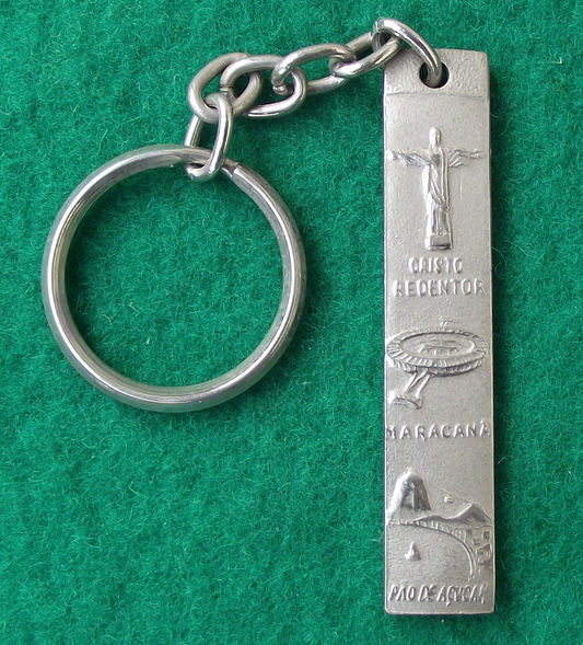 Vintage Small Rio Brazil Christ the Redeemer Maracana Stadium Cable Car Souvenir Key Ring