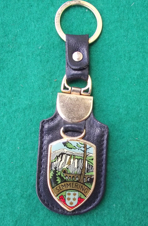 Vintage Semmering Railway Bridge Ski Resort Austria Leather Keychain Key Ring