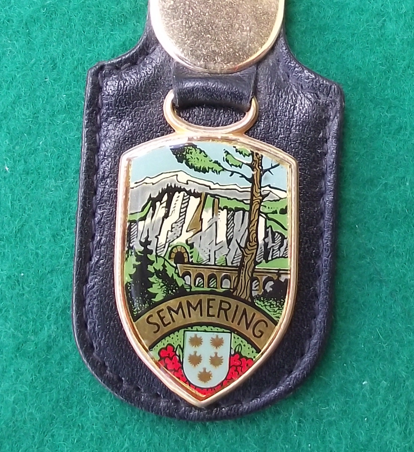 Vintage Semmering Railway Bridge Ski Resort Austria Leather Keychain Key Ring