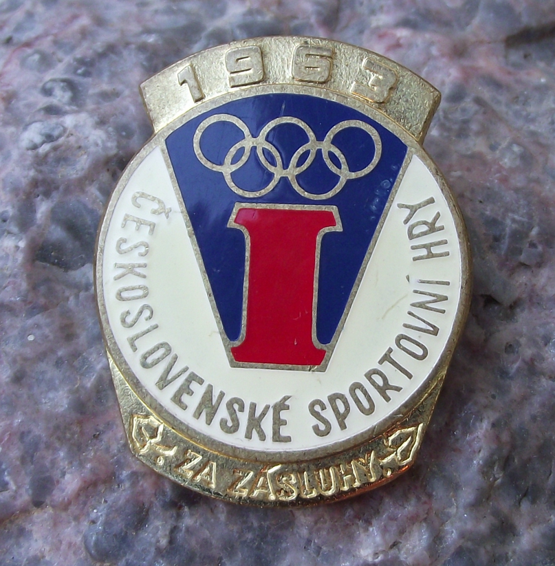 1963 Czechoslovakia Games Olympic Rings For Services Merit Award Pin Badge