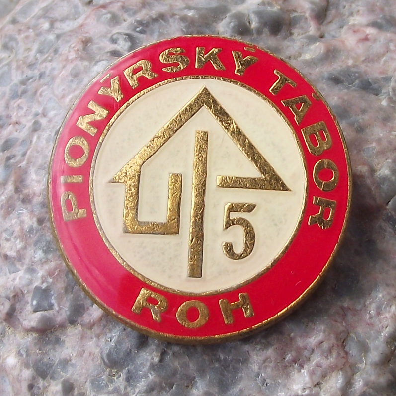 Vintage Czech Pioneer Pionyr Camp House Construction Level 5 ROH Pin Badge