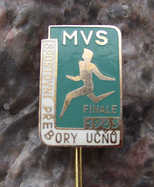 1963 MVS Czech Vocational School Athletics Competition Finals Sprinter Pin Badge