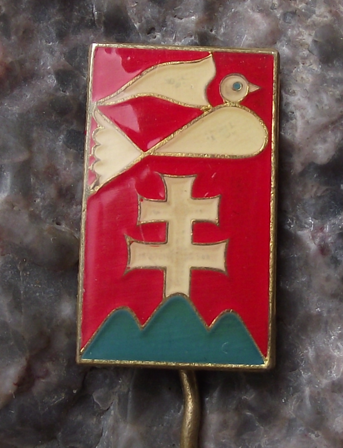 Vintage Slovakia White Dove of Peace National Double Cross Emblem Pin Badge