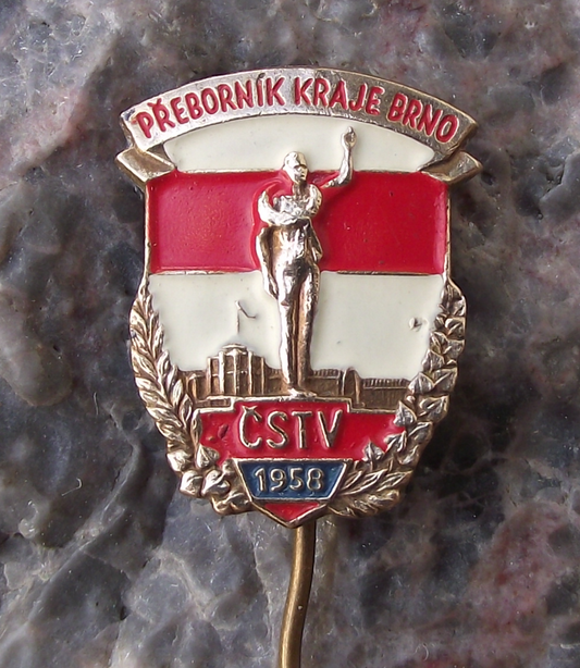 1958 CSTV Czechoslovakia State Sports Association Brno Champions Pin Badge