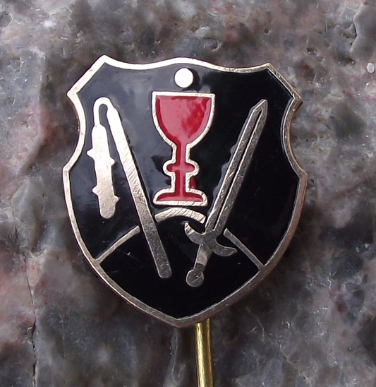 Vintage Hussite Flail and Red Holy Chalice of Taborites Coat of Arms Pin Badge