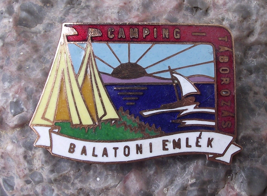 Vintage Balaton Lake Hungary Camping Tents Holiday Souvenir Pin Badge