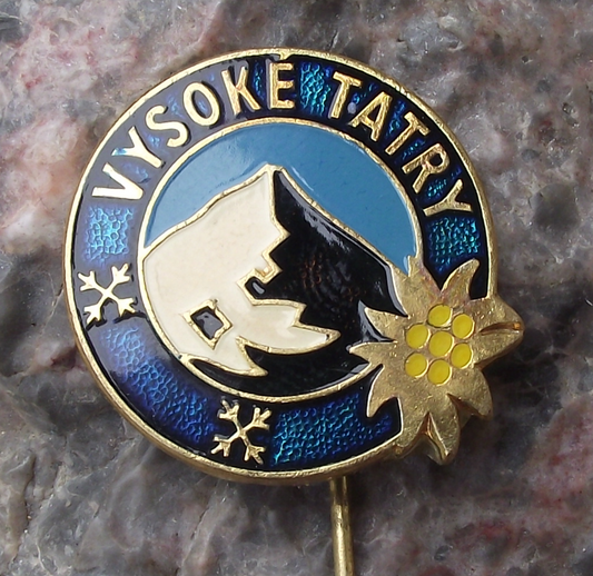 Vintage Vysoke Tatry High Tatra Mountain Peak and Edelweiss Flower Pin Badge