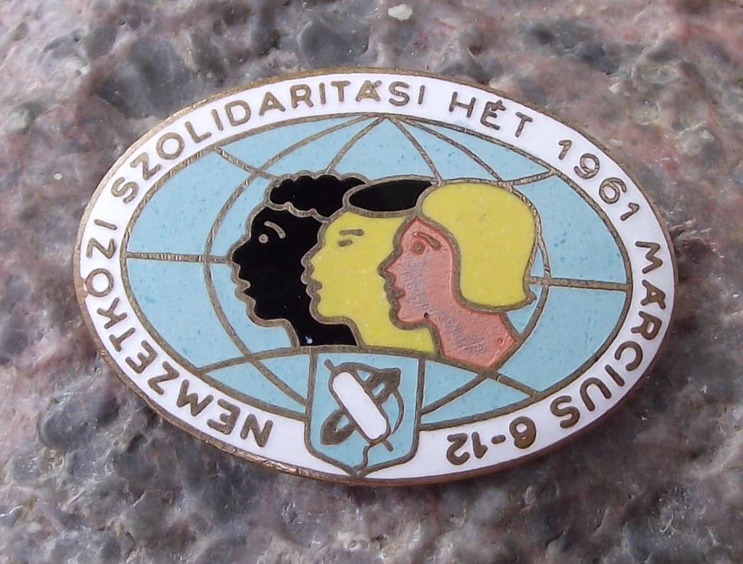 1961 Rare WFDY World Youth Federation Solidarity Week Hungary Pin Badge