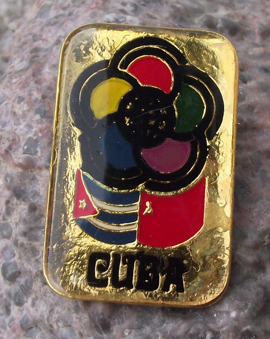 1978 WFDY 11th World Youth Festival Havana Cuba Flower Soviet Flag Pin Badge