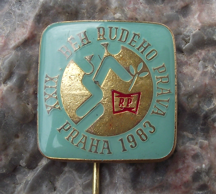 1983 Praha Beh Rudeho Prava Czech Pin Badge Vintage Communist Running Race Prague