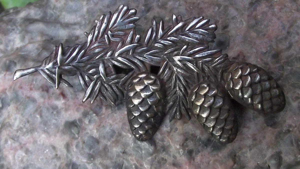 Vintage Czech Pinecone Sprig Brooch Hunting Myslivecký Odznak Hat Lapel Pin Badge