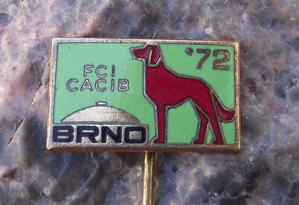 Vintage 1972 FCI CACIB Brno Czech International Dog Show Pin Badge Enamel Hound