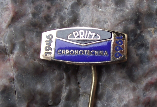 1966 Prim Czechoslovakia Precision Watch Clock Maker Anniversary Pin Badge