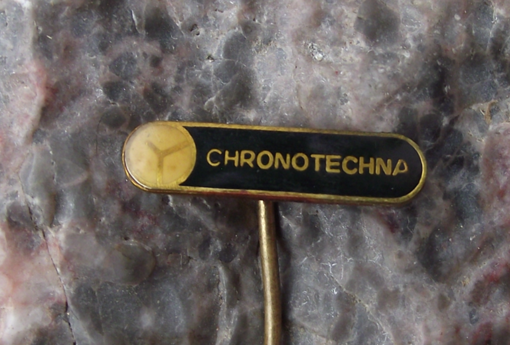 Vintage Chronotechna Watch Clock Face with Second Hand Pin Badge