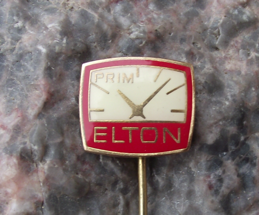 Vintage Prim Elton Czechoslovakia Precision Watch Clock Maker Pin Badge