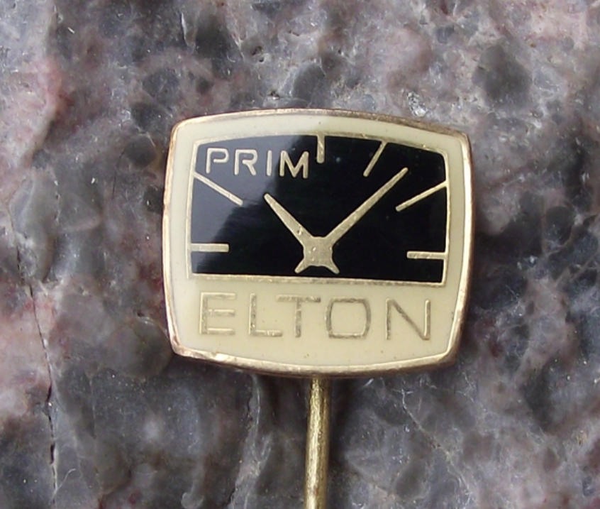 Vintage Prim Elton Czechoslovakia Precision Watch Clock Maker Pin Badge