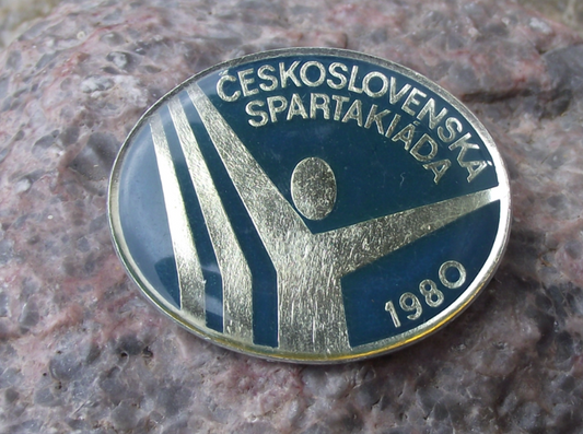 1980 Czech Spartakiad Mass Gymnastics Event Prague Clasp Brooch Pin Badge