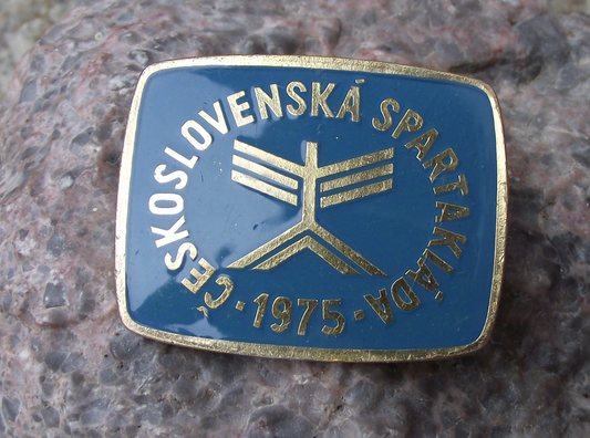 1975 Czech Spartakiad Mass Gymnastics Event Prague Clasp Brooch Pin Badge