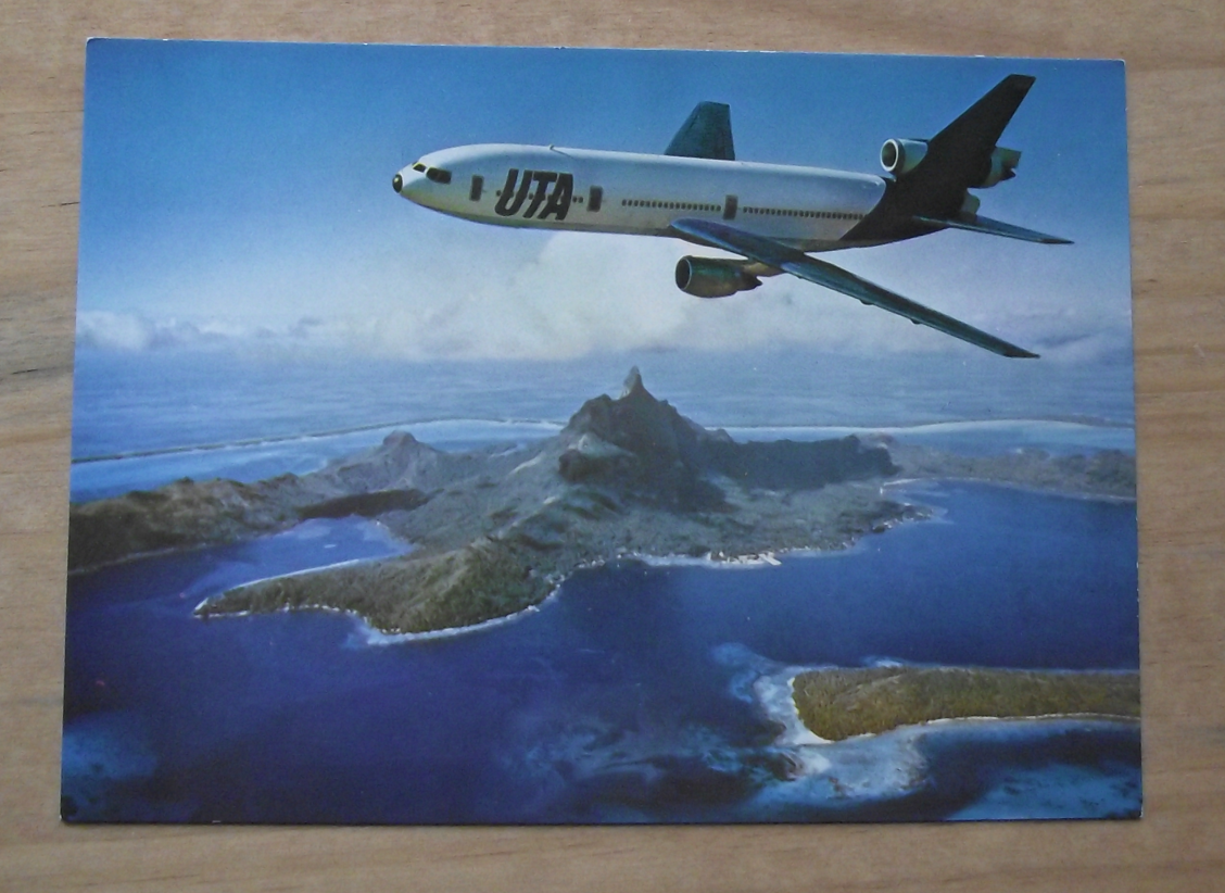 Vintage UTA Douglas DC-10 Airliner Aircraft over Tahiti Postcard