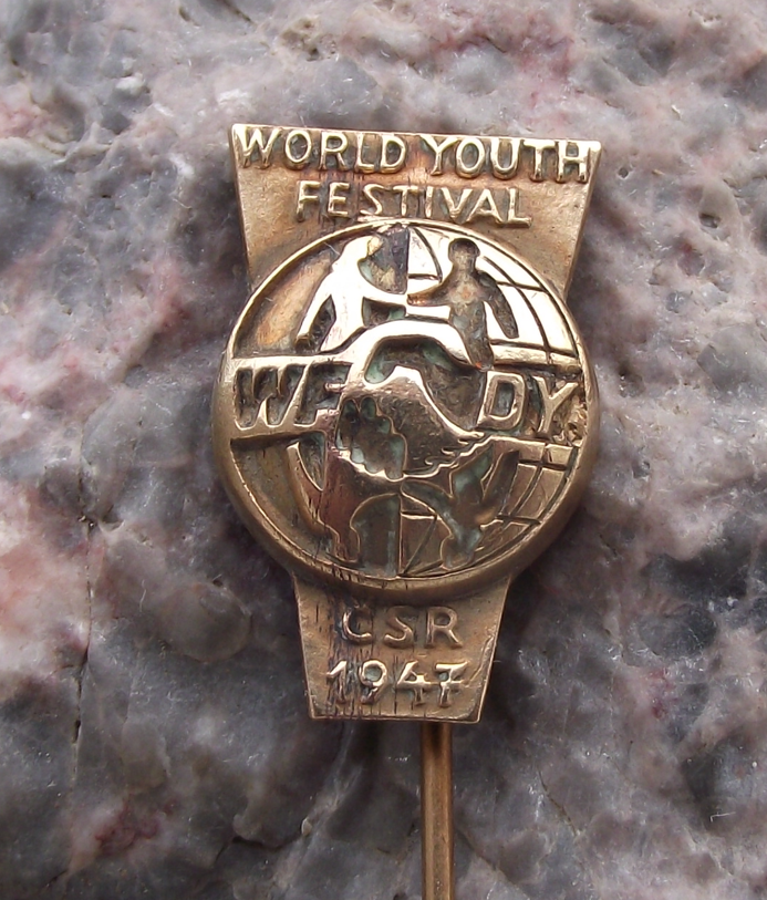 1947 WFDY World Youth Festival Prague Student Federation Pin Badge