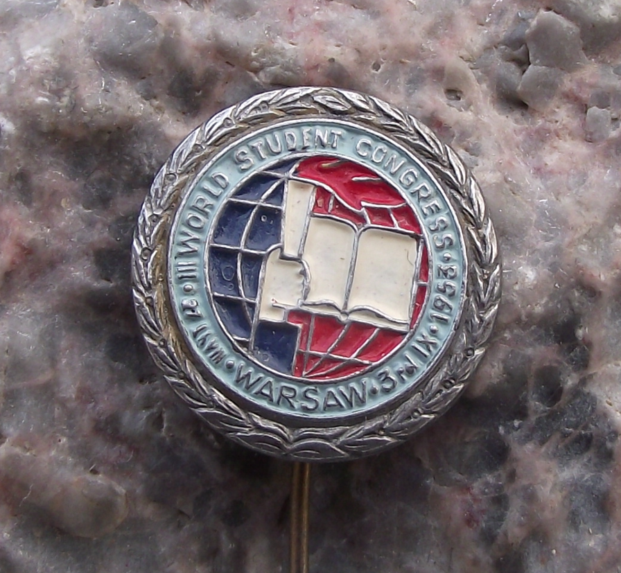 1953 IUS International Students Union 3rd Congress Warsaw Poland Pin Badge