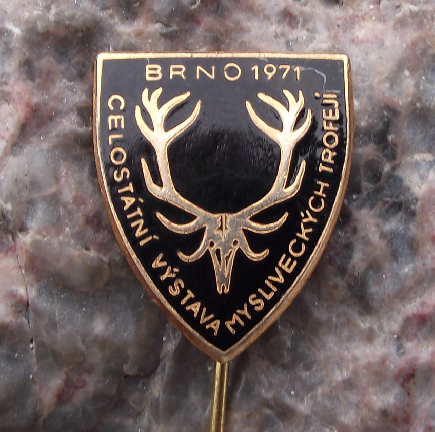 1971 Czech National Hunting Trophy Exhibition Brno Deer Show Expo Pin Badge