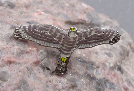 European Sparrowhawk Hunting Bird of Prey Brooch Raptor Wildlife Pin Badge